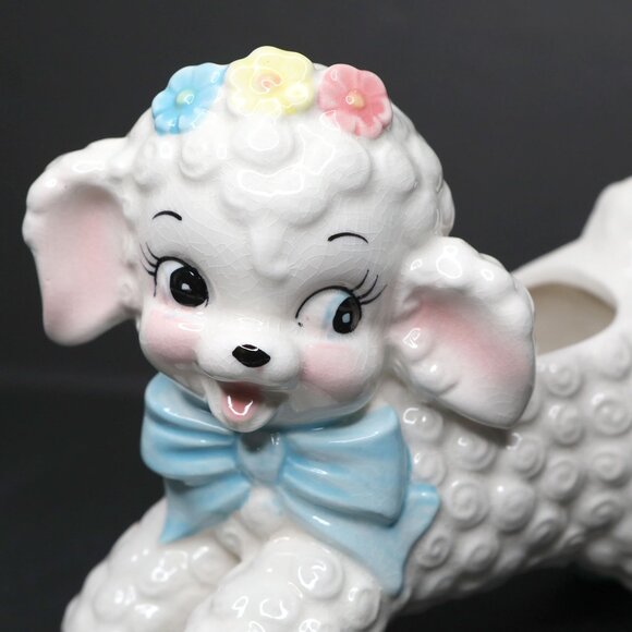 Vintage Napco Curly Lamb Ceramic Planter Pot #598 Kitchy 60s Home Decor Pastel - Picture 12 of 12